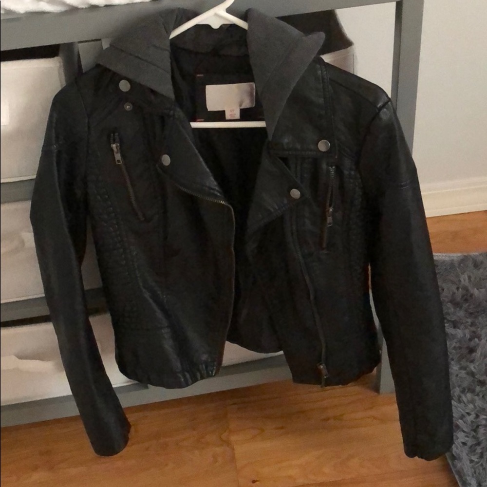 Faux leather jacket with hood